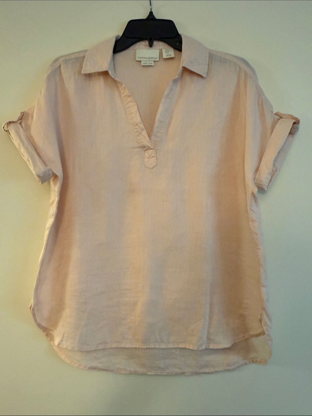Cynthia Rowley Women’s Linen‎ Lightweight V-Neck Oversized Blush Pink Top, XS